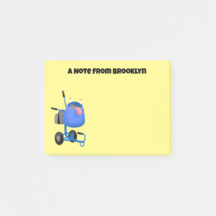 Lustige blaue Zementmischer-Cartoon-Illustration Post-it Klebezettel