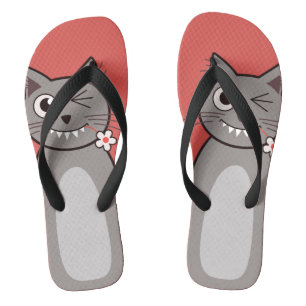 Lustige blinzelnde Cartoonkitty-Katze Flip Flops