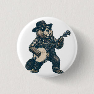 Lustige Bluegrass-Biber-Vintage-Country-Musik-Kuns Button