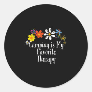 Lustige Blumen Grafik Camping ist Lieblingstherapi Runder Aufkleber