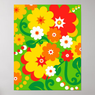 Lustige Blumen-Power-Tapete Poster