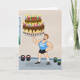 Lustige Bodybuilder-Geburtstagstorte Cartoon Karte