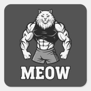 Lustige Bodybuilder-Katze zeigt massive Muskeln Quadratischer Aufkleber