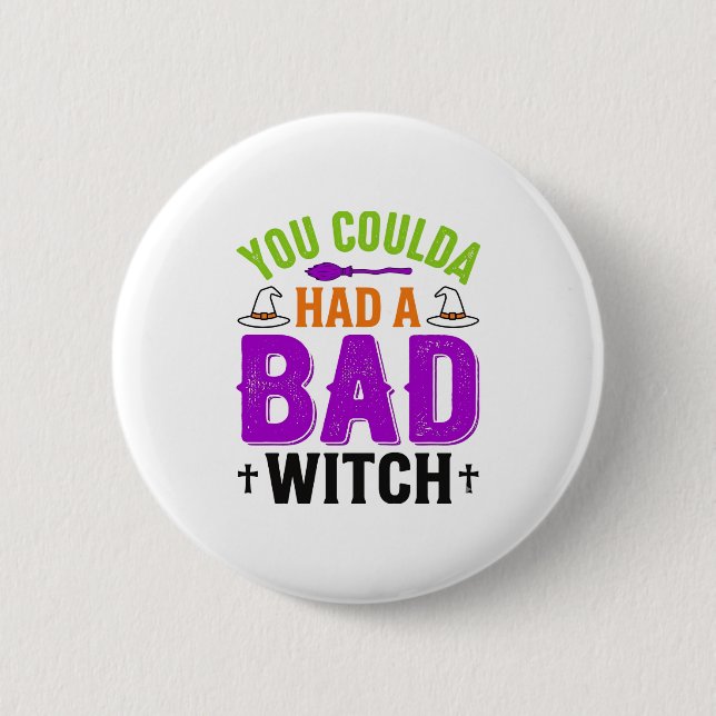 Lustige Böse Hexe Halloween Zitat Vektor Design_1 Button (Vorderseite)