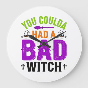 Lustige Böse Hexe Halloween Zitat Vektor Design_1 Große Wanduhr
