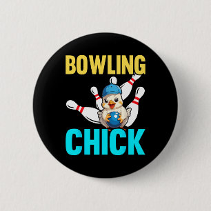 Lustige Bowling-Frauen Süße Bowling-Chick Sportler Button