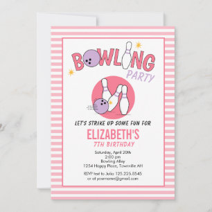 Lustige Bowling-Party-Geburtstags-Einladung PINK Einladung