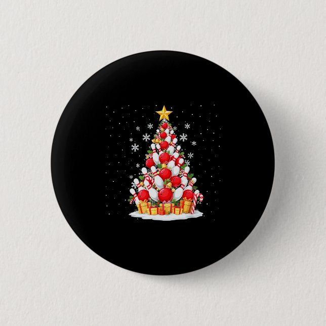 Lustige Bowling-Weihnachtsbaumlichter Weihnachten  Button (Vorderseite)