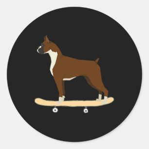 Lustige Boxer Skateboarding Welpen-Hund Geschenk M Runder Aufkleber