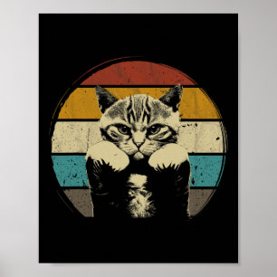 Lustige Boxkatze Vintage Mit Boxhandschuhen Retro  Poster