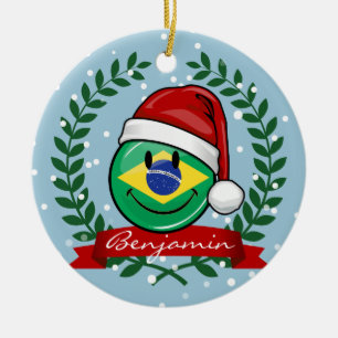 Lustige brasilianische Flaggen-Weihnachtsart Keramikornament