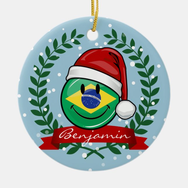 Lustige brasilianische Flaggen-Weihnachtsart Keramikornament (Vorne)