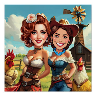 Lustige Braut Cowgirls Karikatur Poster
