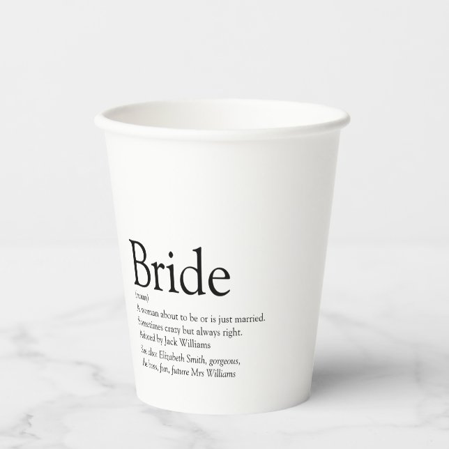 Lustige Braut Definition Brautparty Modern Pappbecher (Vorderseite)