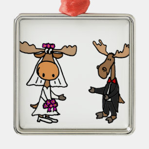 Lustige Braut-und Bräutigam-Elch-Hochzeit Silbernes Ornament
