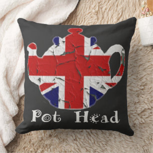 Lustige britische Teekanne Pot Head abgenutzt Kissen