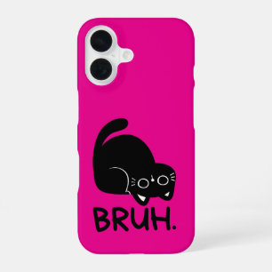 Lustige „Bruh“-Katze Süße rosa Ästhetik Schwarze K iPhone 16 Hülle