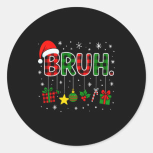 Lustige Bruh rote grüne Karo-Weihnachts-Pyjamas Te Runder Aufkleber