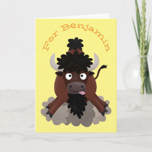 Lustige Büffel-Bison-Cartoon-Illustration Karte