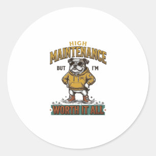Lustige Bulldogge-Zitat Vintage-Gravur T-Shirt Des Runder Aufkleber