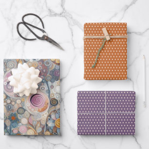 Lustige bunte abstrakte Schneeflocken Blumenkunst Geschenkpapier Set