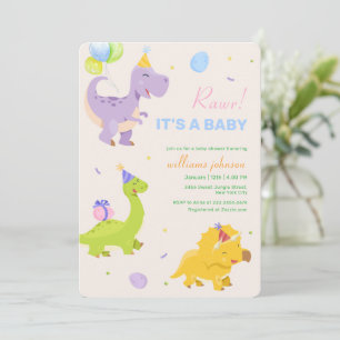 Lustige bunte Dinosaurier-Ballon-Party-Baby-Dusche Einladung