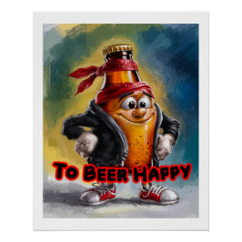 Lustige, bunte Dose Bier sehr glücklich auf einem Poster