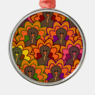 Lustige bunte Erntedankfest Truthähne Silbernes Ornament