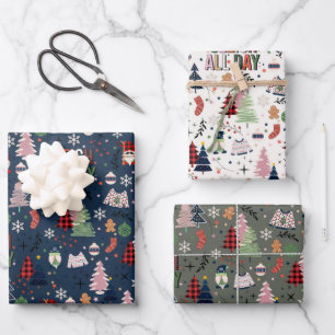 Lustige Bunte Gnome Weihnachtsbaum Festlich Geschenkpapier Set