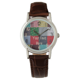lustige bunte Patchwork-Quadrate Armbanduhr