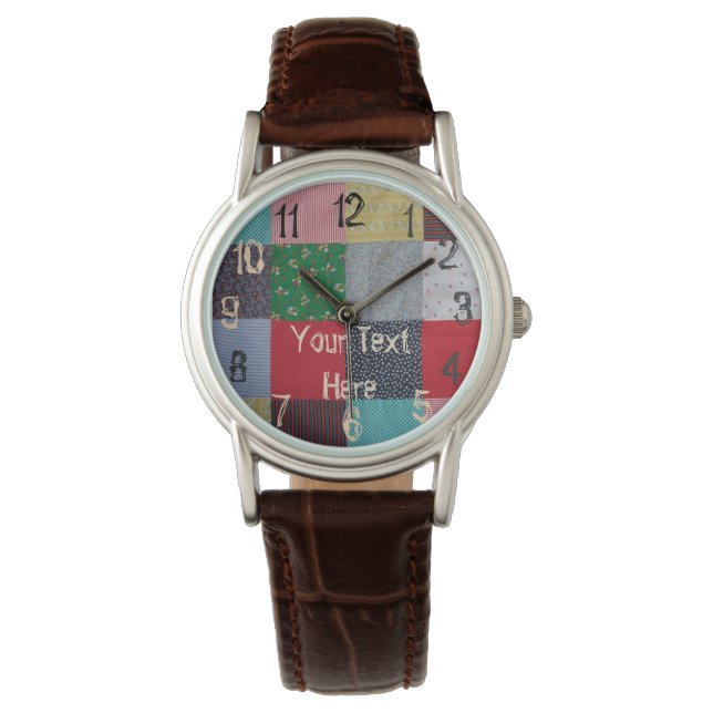 lustige bunte Patchwork-Quadrate Armbanduhr (Vorderseite)