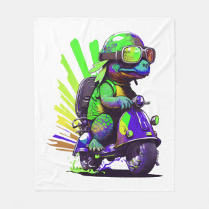 Lustige Bunte Schildkröte Auf Einem Roller Kopie Fleecedecke