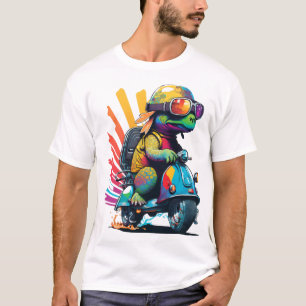 Lustige Bunte Schildkröte Auf Einem Roller T-Shirt