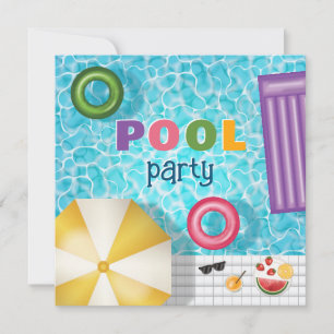 Lustige Bunte Sommer Schwimmbad Party Geburtstag Einladung