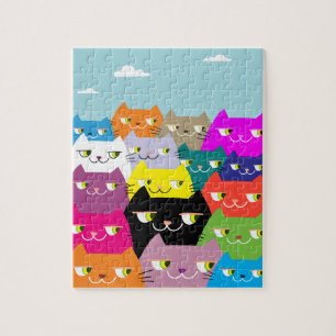 Lustige Bunte Süße Gekritzel Katzen Illustrationen Puzzle