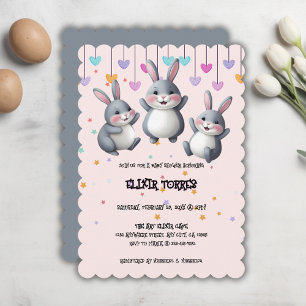 Lustige Bunte Süße Hüpfer Hase Baby Shower Einladung