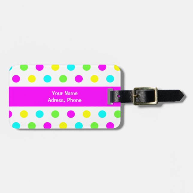Lustige bunte Tupfen-Kinder Gepäckanhänger (Vorderseite horizontal)