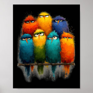 Lustige Bunte Vogel Kunst Verrückte Vögel Familie Poster