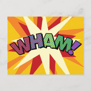 Lustige Bunte WHAM Personalisierte Sprechblase Ankündigungspostkarte