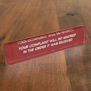 Lustige Büro-Beanstandungs-Abteilung Namensplakette