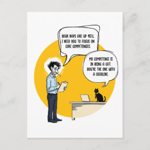 Lustige Bürokatze Humor Leistungsüberprüfung Meme Postkarte