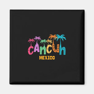Lustige Cancun Mexico Palme Farbige Typografie  Magnet