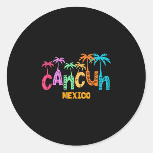 Lustige Cancun Mexiko Palme Farbige Typografie Runder Aufkleber