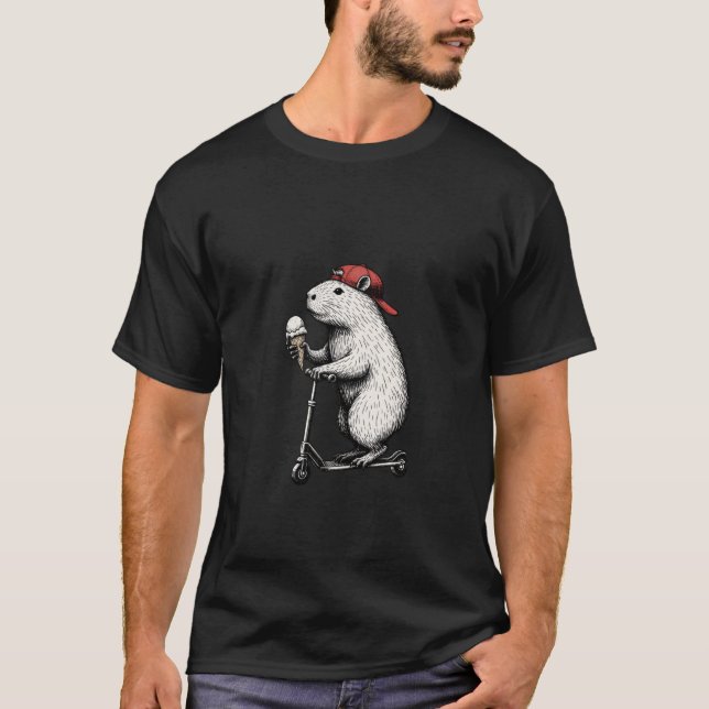 Lustige Capybara-Tierzeichnung mit Roller T-Shirt (Vorderseite)