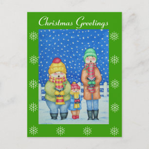 lustige Carolsänger im Schneeschuhdesign Feiertagspostkarte
