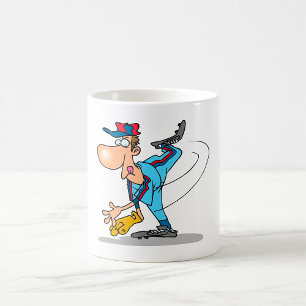 Lustige Cartoon-Baseball-Pitcher werfen einen Fast Kaffeetasse