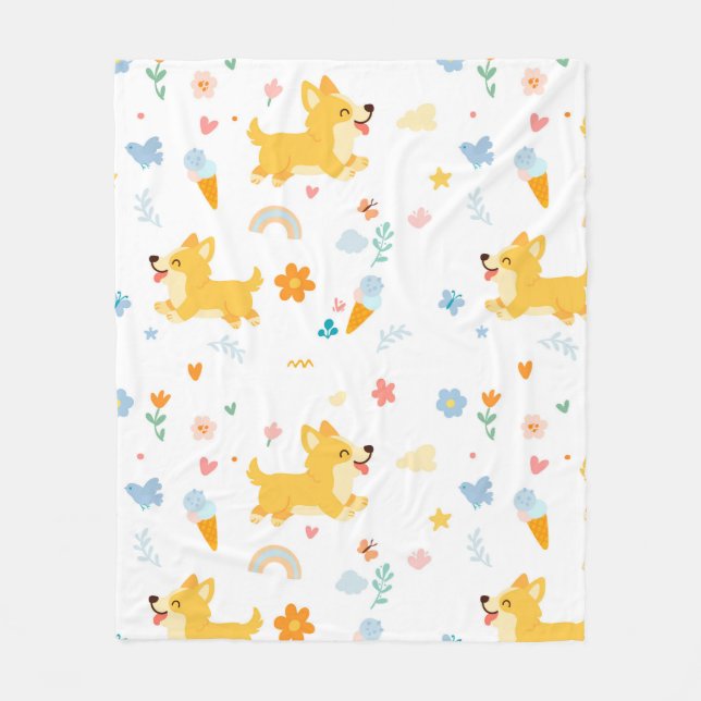 lustige Cartoon Corgis Hunde Fleecedecke (Vorderseite)