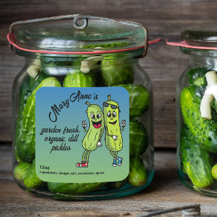 Lustige Cartoon-Etiketten für Pickle Pals Quadratischer Aufkleber