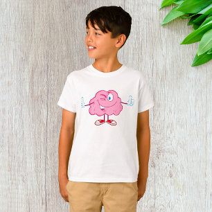 Lustige Cartoon-Gehirn-Charakter mit Daumen hoch u T-Shirt