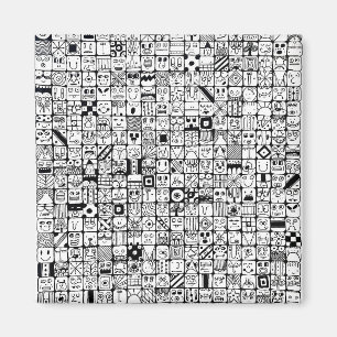 Lustige Cartoon-Gesichter Quadrate Magnet